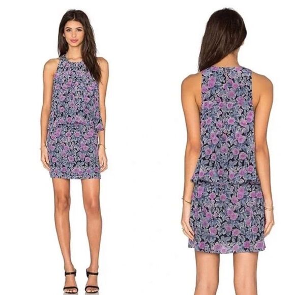 Joie Everla Floral Caviar and Shadow Lily Floral Dress Size XS Popover Purple - Picture 1 of 10